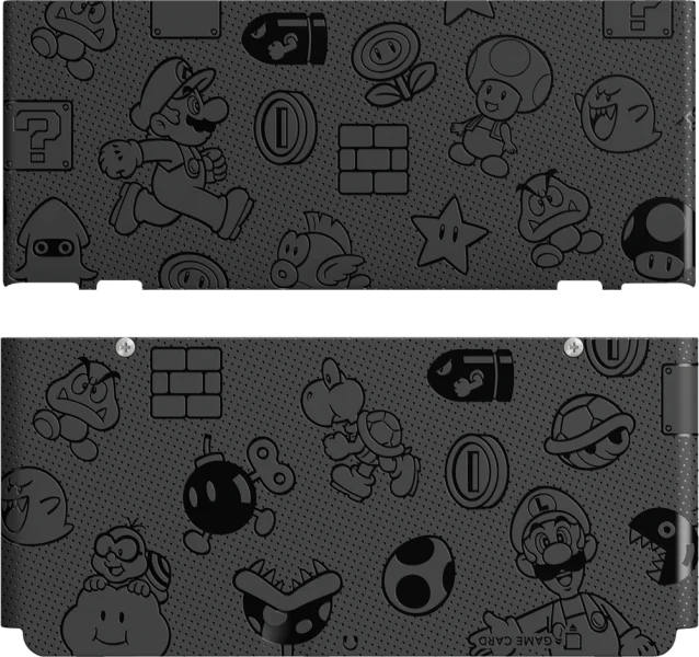 3DS N3DS New 3DS Cover Plates - Super Mario - Black Embossed - Top and Bottom Cover Plates - USED
