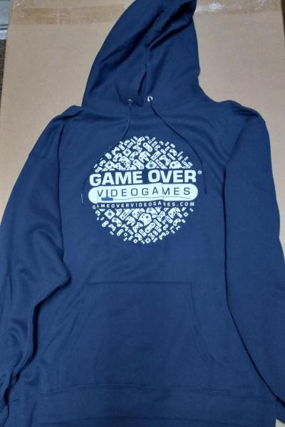 Game Tshirt - LONG SLEEVE HOODIE - GAME OVER - logo with ball of controllers - 2024 - (Navy Blue) - ADULT - LARGE