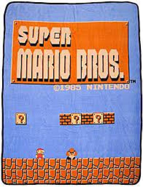 Gamer Gear - Plush Throw Blanket - 48in x 60in - Nintendo - NES Super Mario Bros screen - NEW