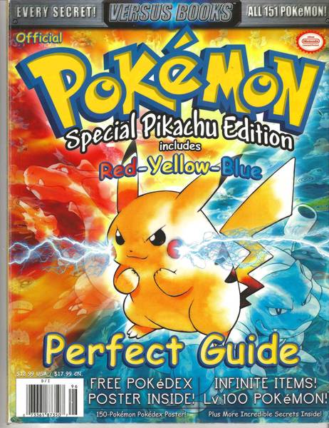 Official Game Strategy Guides - Pokemon - Special Pikachu Edition - Red / Yellow / Blue - Perfect Guide - Versus Books - w/ Poster